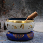 Large Yoga Moves Tibetan Singing Bowl Set - White and Blue 14cm