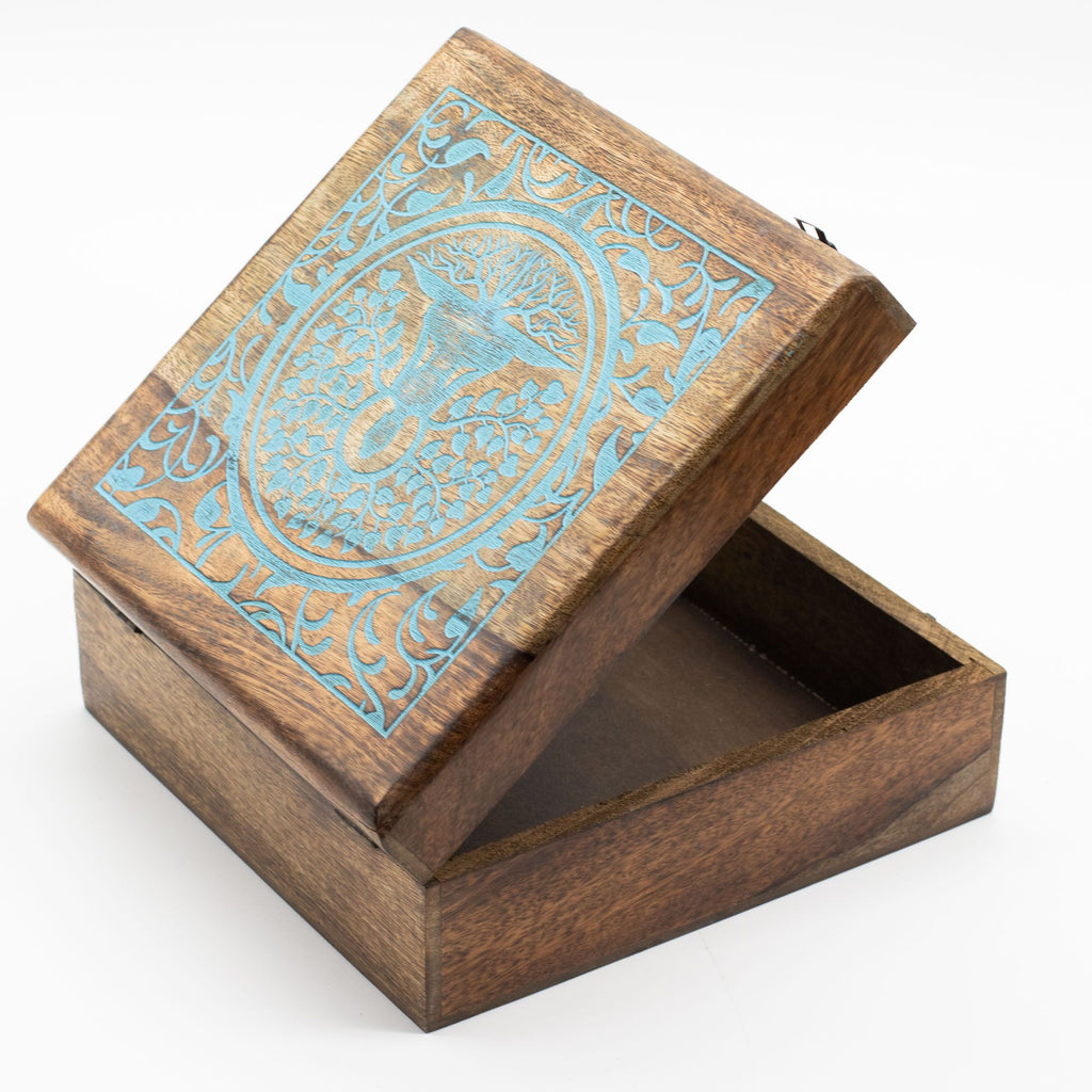 Extra Large Square Wooden Buddha Box 25x25x10cm - Buddha Bodhi Tree
