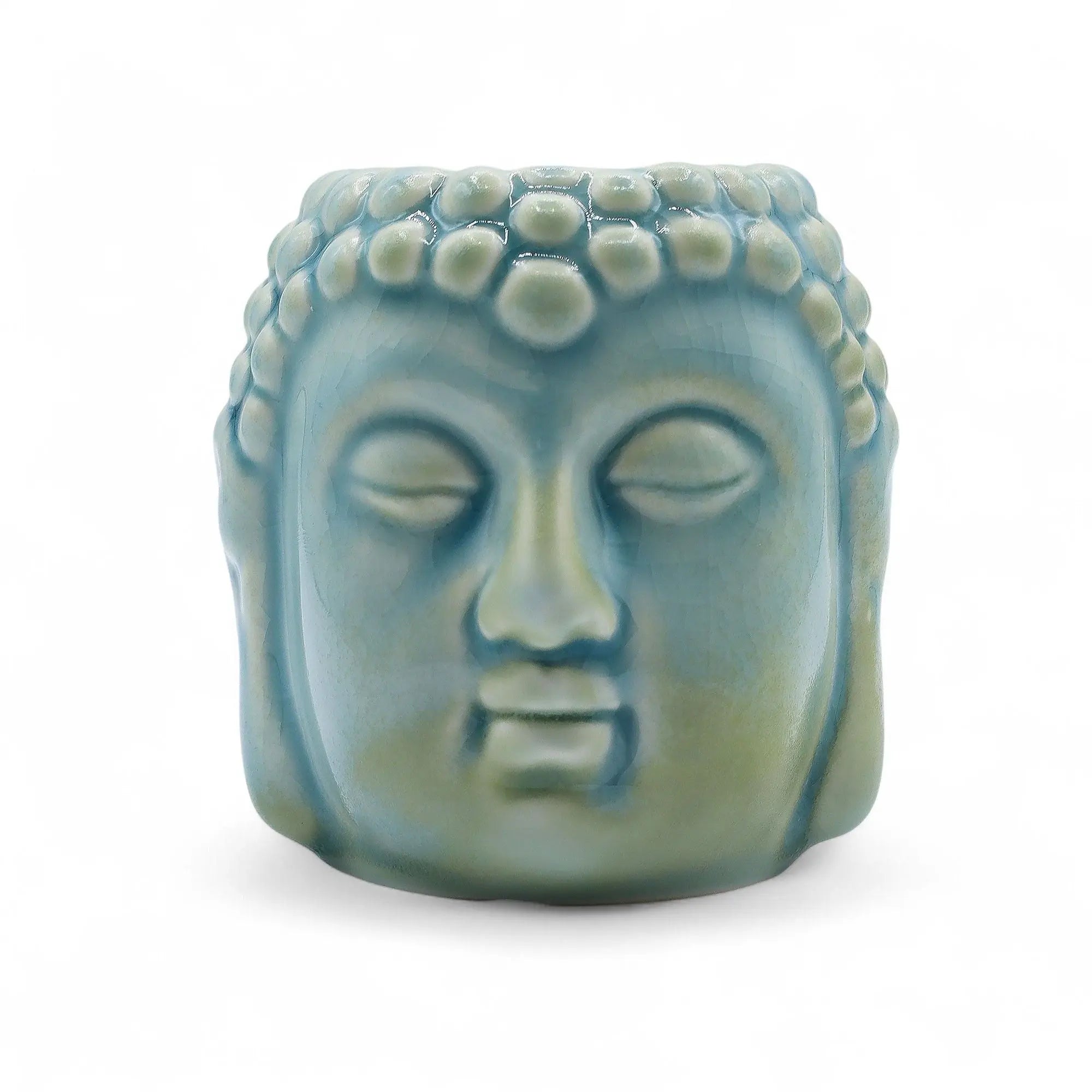 Buddha Oil Burner - Blue featuring a serene Buddha head design with smooth, glazed finish in calming blue tones, ideal for creating a peaceful ambiance in any space.
