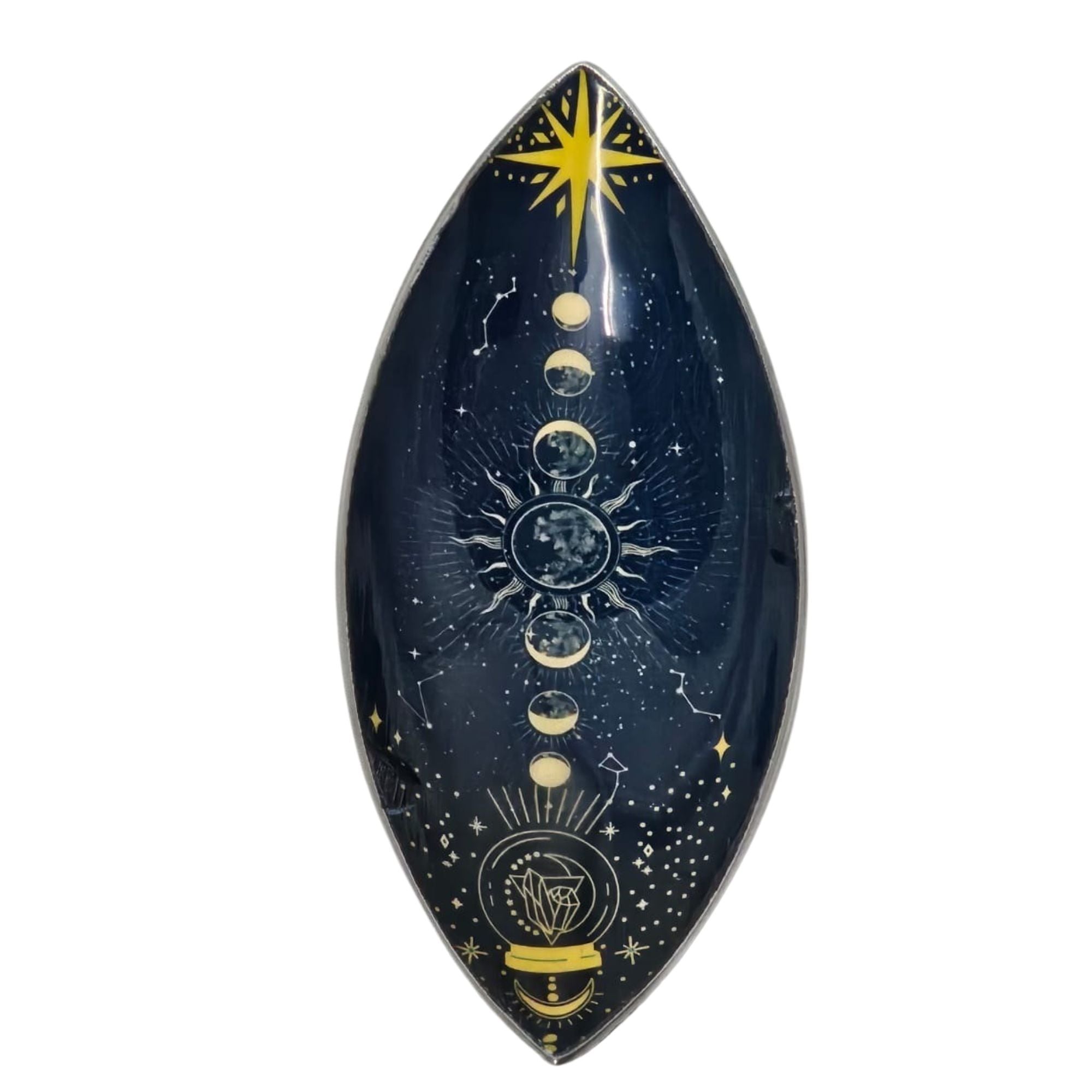 Enamel Incense Bowl - Polished Aluminium - Zodiac Moon Phases