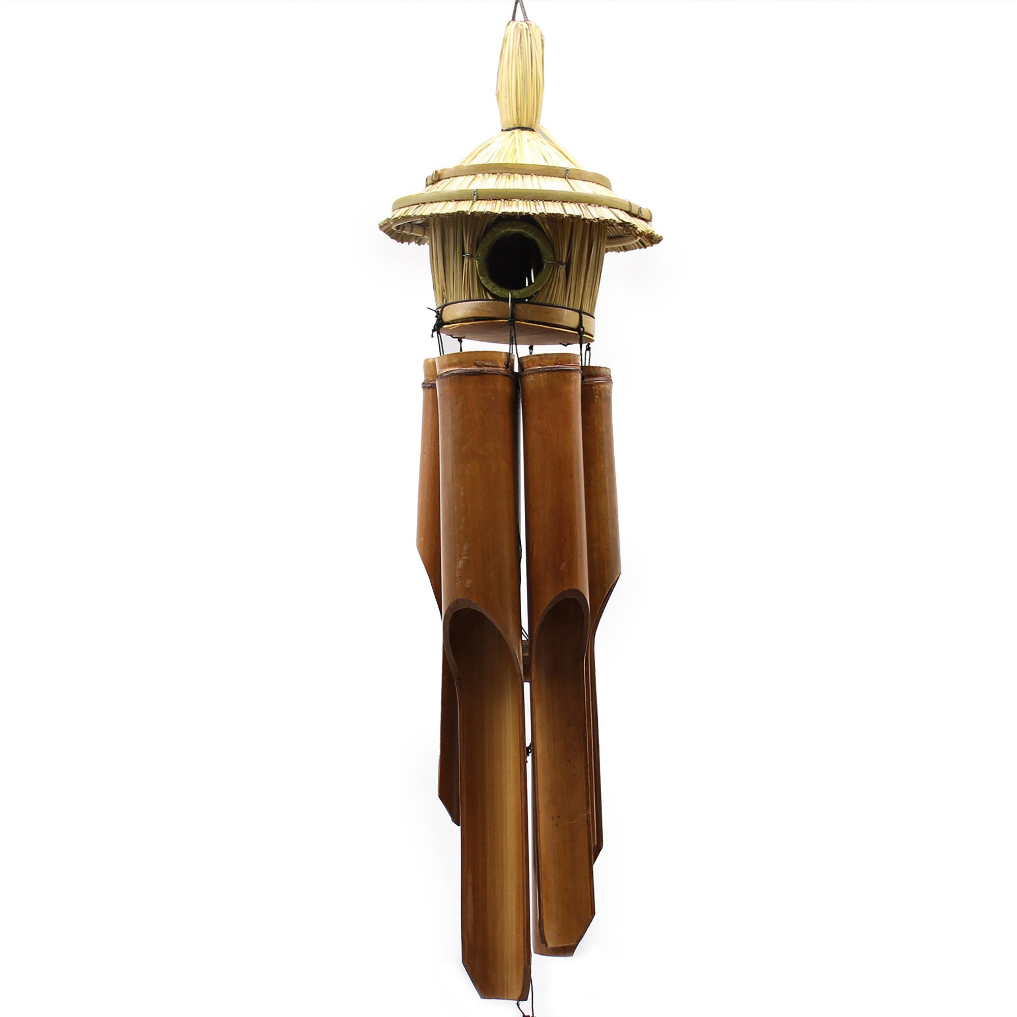 Large Round Seagrass Bird Box with Chimes 56x20cm