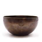 Large Indian Moon Phase Singing Bowl - (approx 850g) - 17cm in a rustic bronze finish with a subtle engraved circular symbol on the front, ideal for meditation and sound therapy.