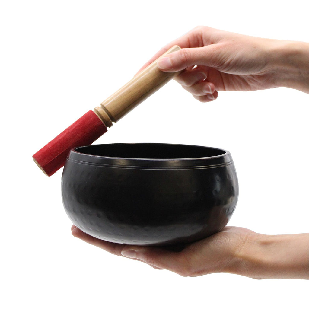 Large Black Beaten Tibetan Singing Bowl - 18cm
