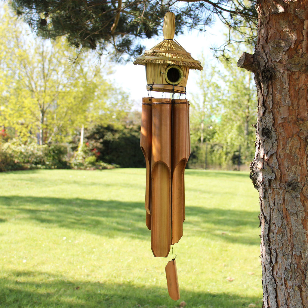 Large Round Seagrass Bird Box with Chimes 56x20cm