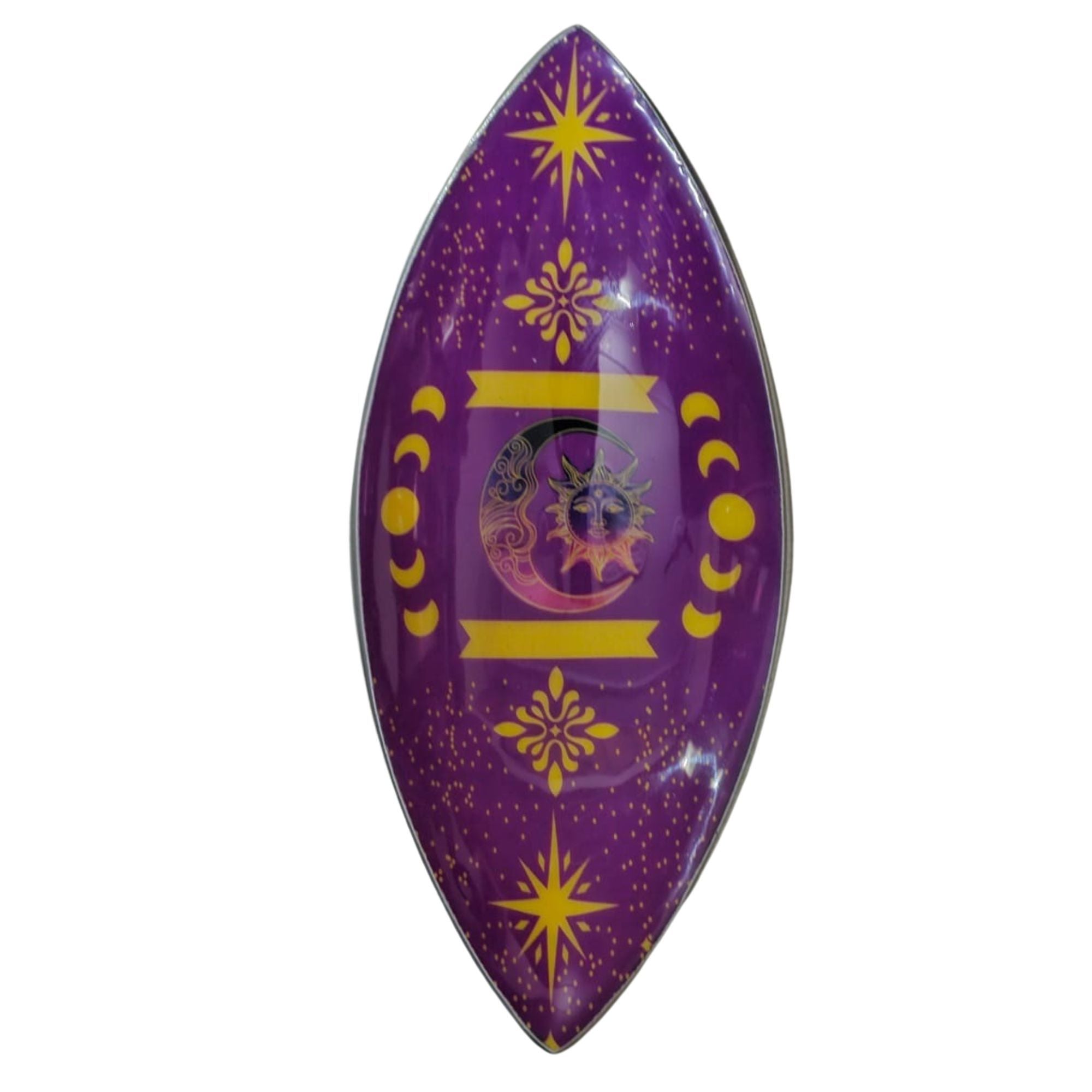 Enamel Incense Bowl - Polished Aluminium - Purple Sun & Moon Phases