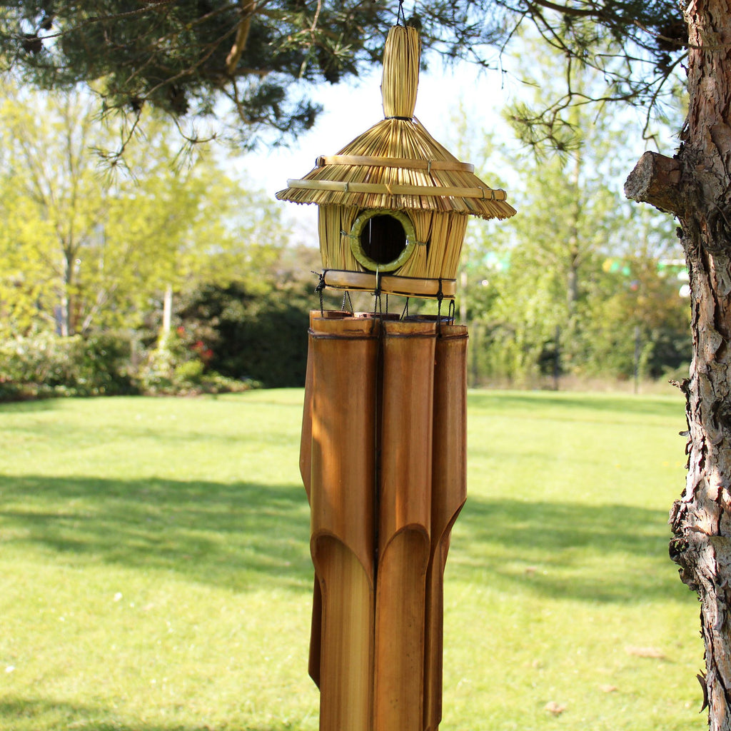 Large Round Seagrass Bird Box with Chimes 56x20cm