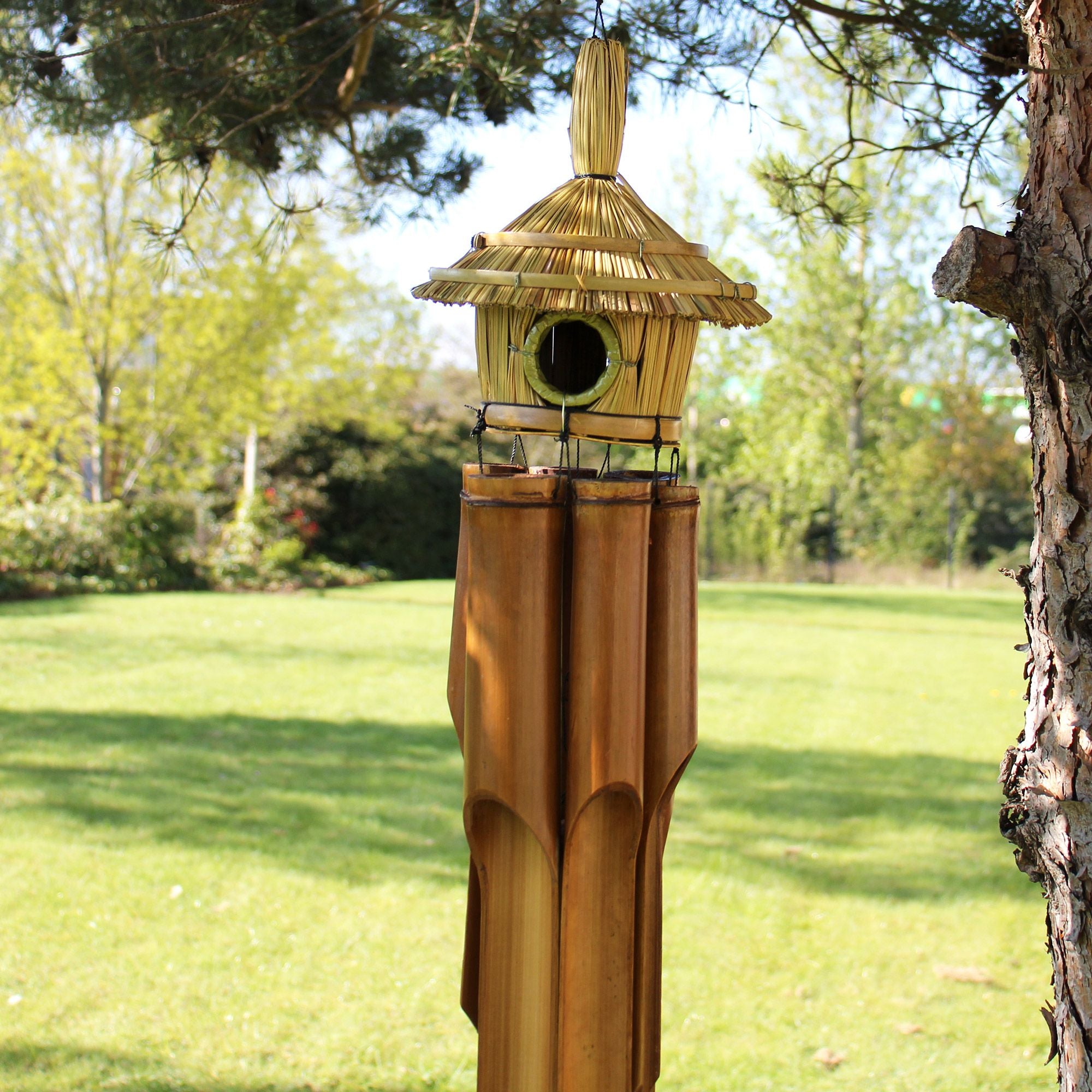 Large Round Seagrass Bird Box with Chimes 56x20cm
