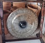 Large Healing Gong in Antique Dragon Stand - 80cm - Black Patterned