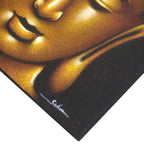 Close-up of a serene Buddha face in warm gold tones with a textured gold sand finish on the Buddha Painting - Gold Sand Finish artwork.