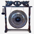 Large Healing Gong in Antique Dragon Stand - 80cm - Black Patterned