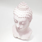 Buddha Bust Lamp Cherry Crackle - Oval stand featuring a hand-carved style Buddha head with intricate textured detailing and a soft cherry crackle finish on an oval base.