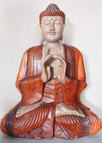 Hand Carved Buddha Statue - 60cm Two Hands, featuring a serene seated figure with detailed wood carving and natural brown and beige tones, symbolizing peace and meditation.