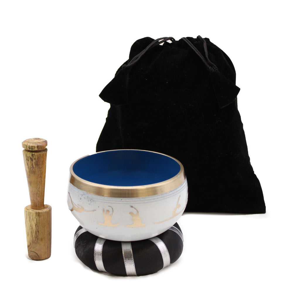 Yoga Moves Tibetan Singing Bowl Set - White and Blue 10.7cm