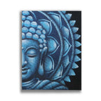 Blue Half Buddha Mandala 60x80cm featuring a serene Buddha face with detailed mandala patterns in varying shades of blue on a dark background, perfect Buddha wall hanging decor.