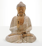 Buddha Statue Whitewash - 40cm Teaching Transmission, a hand-carved resin Buddha statue with serene expression and detailed whitewashed finish, perfect for calm and spiritual decor.