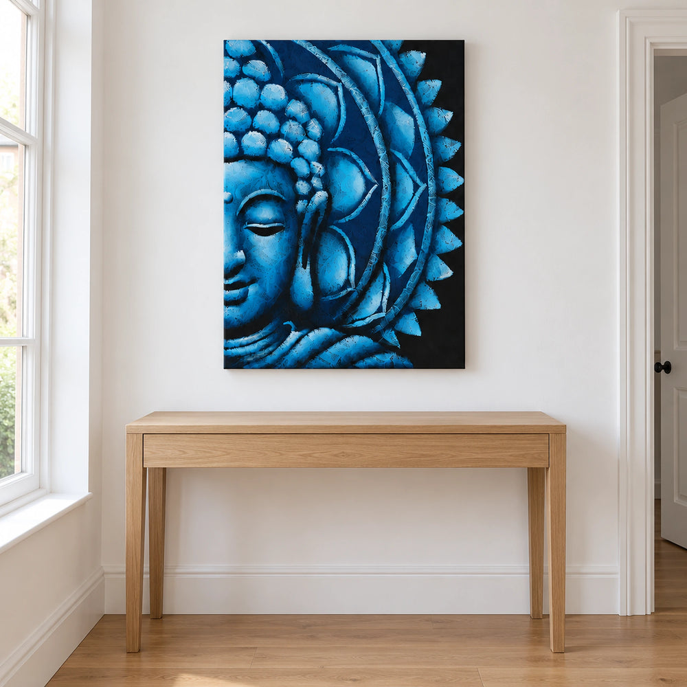 Blue Half Buddha Wall Art Mandala Painting - 60x80cm