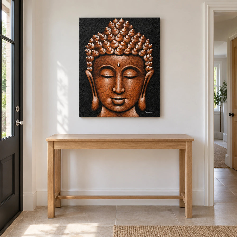 Buddha Wall Art Painting - Copper Brocade Detail