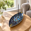 Enamel Incense Bowl - Polished Aluminium - Blue Hamsa in a bright British sitting room