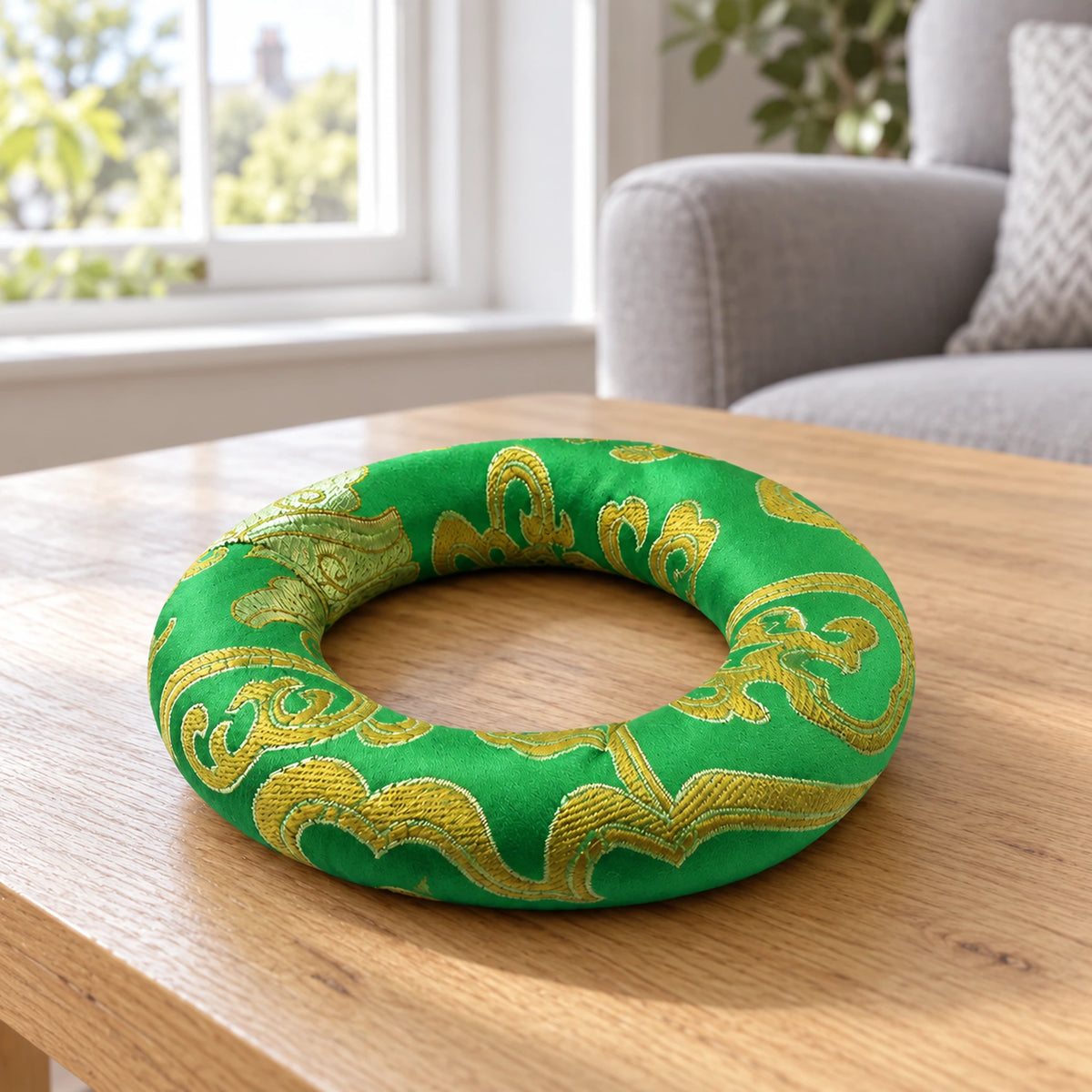 Singing Bowl Hoop Cushion - 10cm (Fits 12-14cm Bowls) - Green in a bright British sitting room