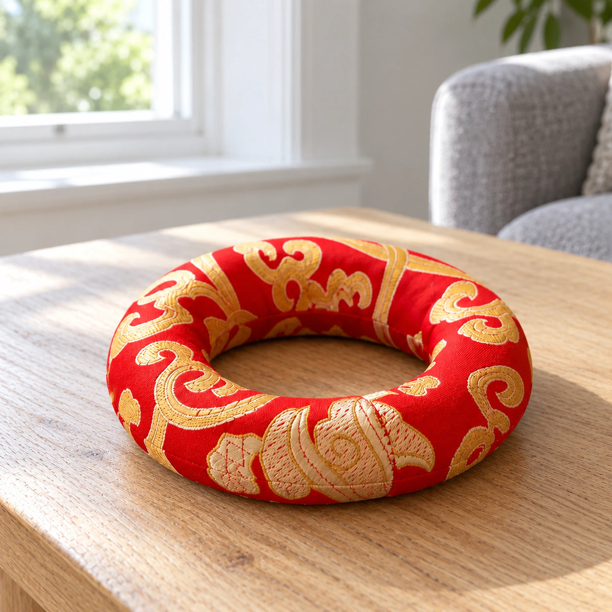 Singing Bowl Hoop Cushion - 10cm (Fits 12-14cm Bowls) - Red in a bright British sitting room
