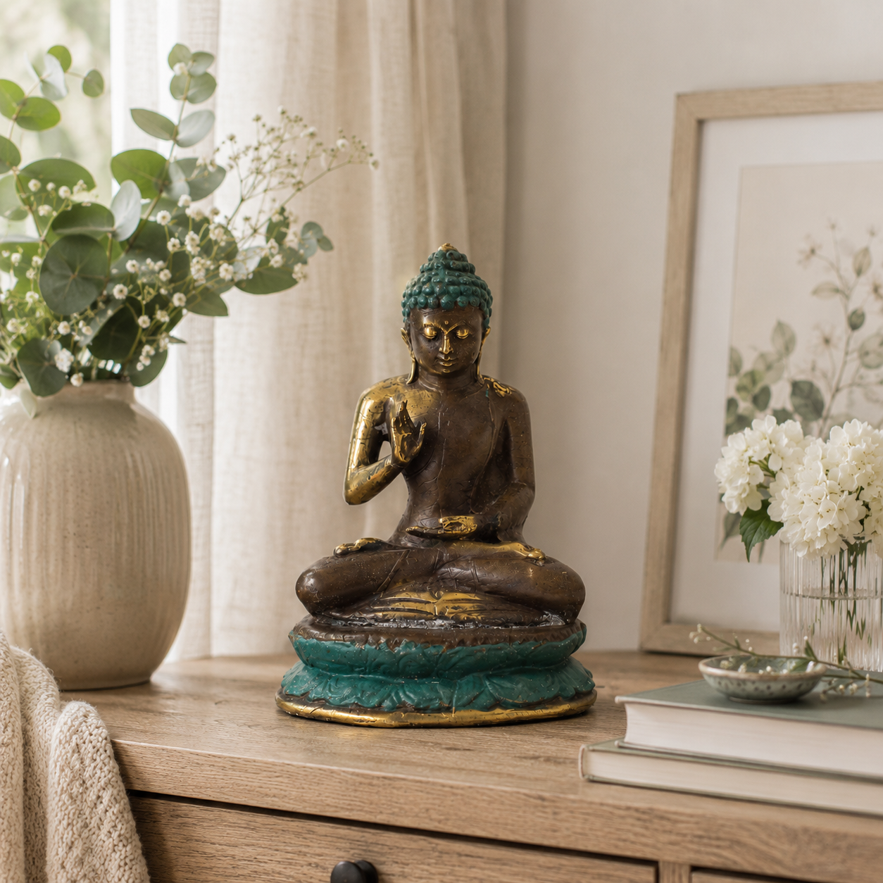 Large Sitting Solid Brass Buddha