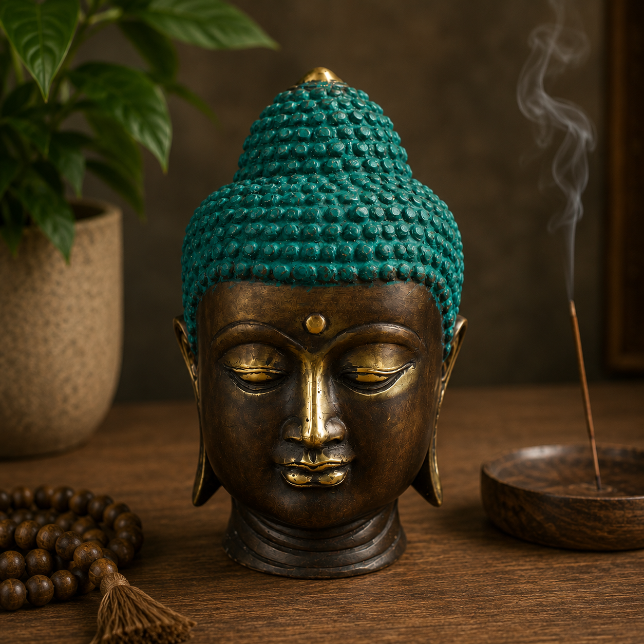 Large Classic Brass Buddha Head