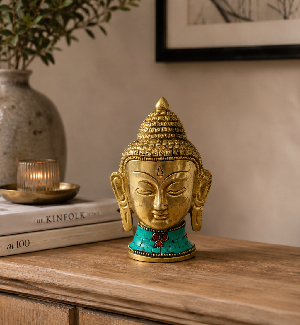 Brass Buddha Figure - Lrg Head - 11.5 cm