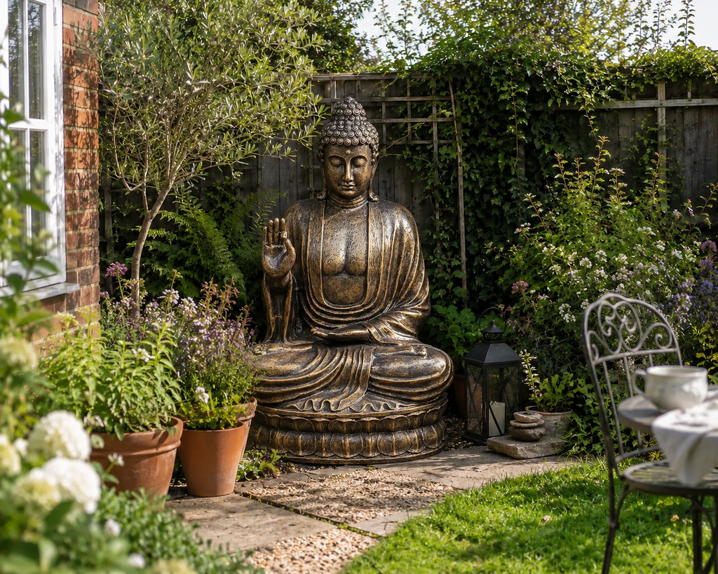 Large Outdoor Garden Buddha Teaching Statue on Lotus - Antique Gold - 2m