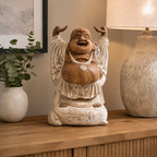 Happy Buddha Hands Up - Whitewash 40cm