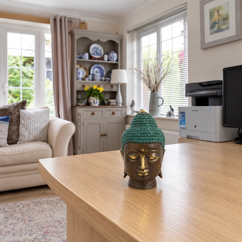 Large Classic Brass Buddha Head Figure