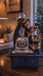 Buddha Tabletop Indoor Water Fountain Feature - 35cm - Silver Buddha Cascade & Crystal Ball
