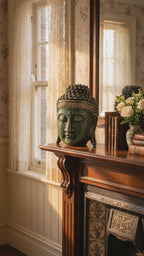 Home Decoration Buddha Head Statue - 25cm - Green Shine Finish