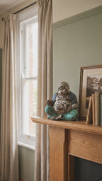 Vintage Blue Mint Hand Carved Wooden Buddha Sitting Statue - 30cm - Happy Buddha