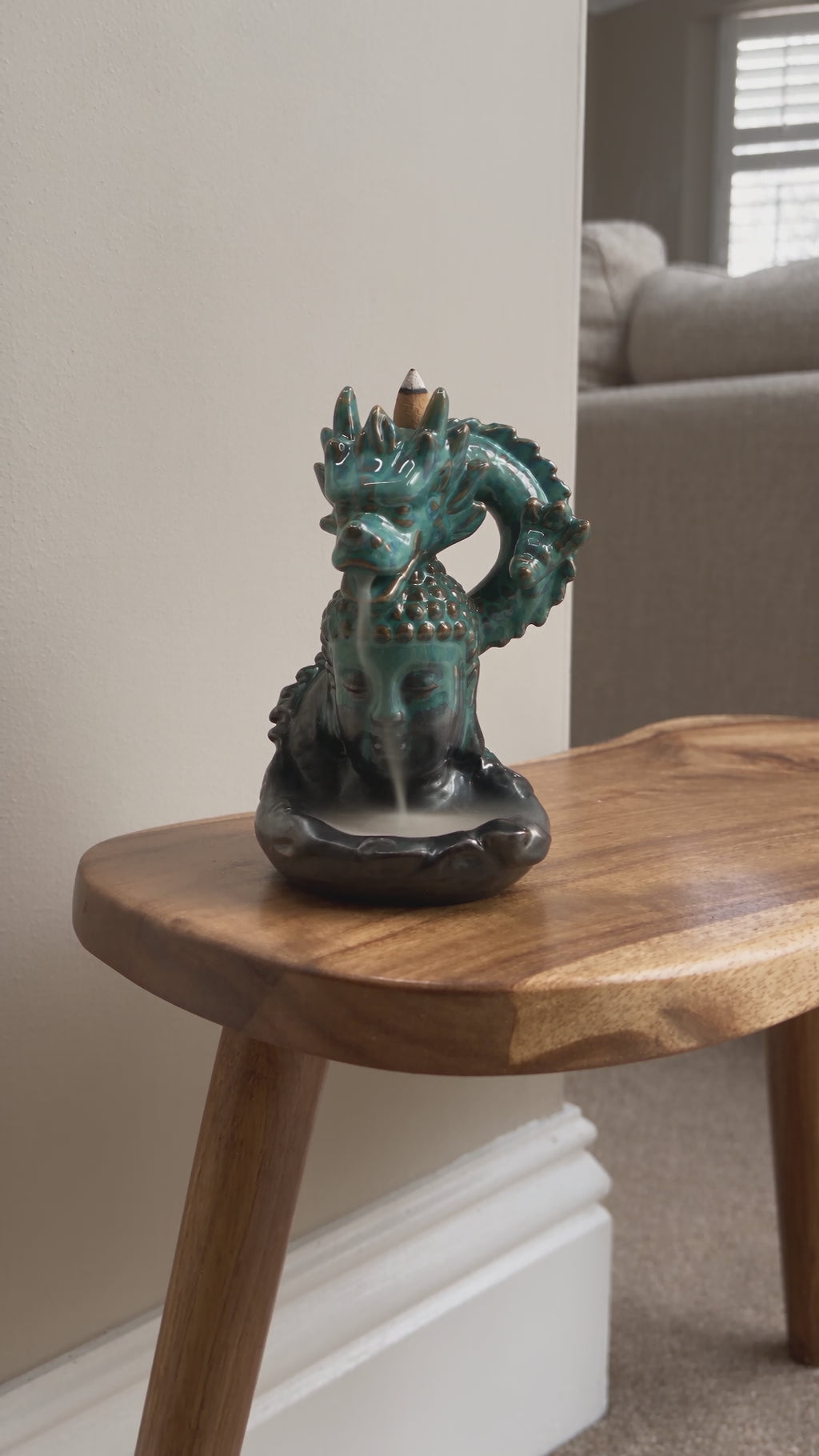 Backflow Incense Burner - Dragon Over Buddha - Glazed Ceramic 409g