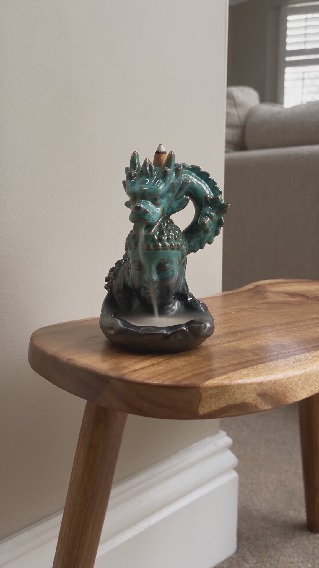 Backflow Incense Burner - Dragon Over Buddha - Glazed Ceramic 409g
