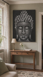 Buddha Wall Art Painting - Grey Brocade Detail