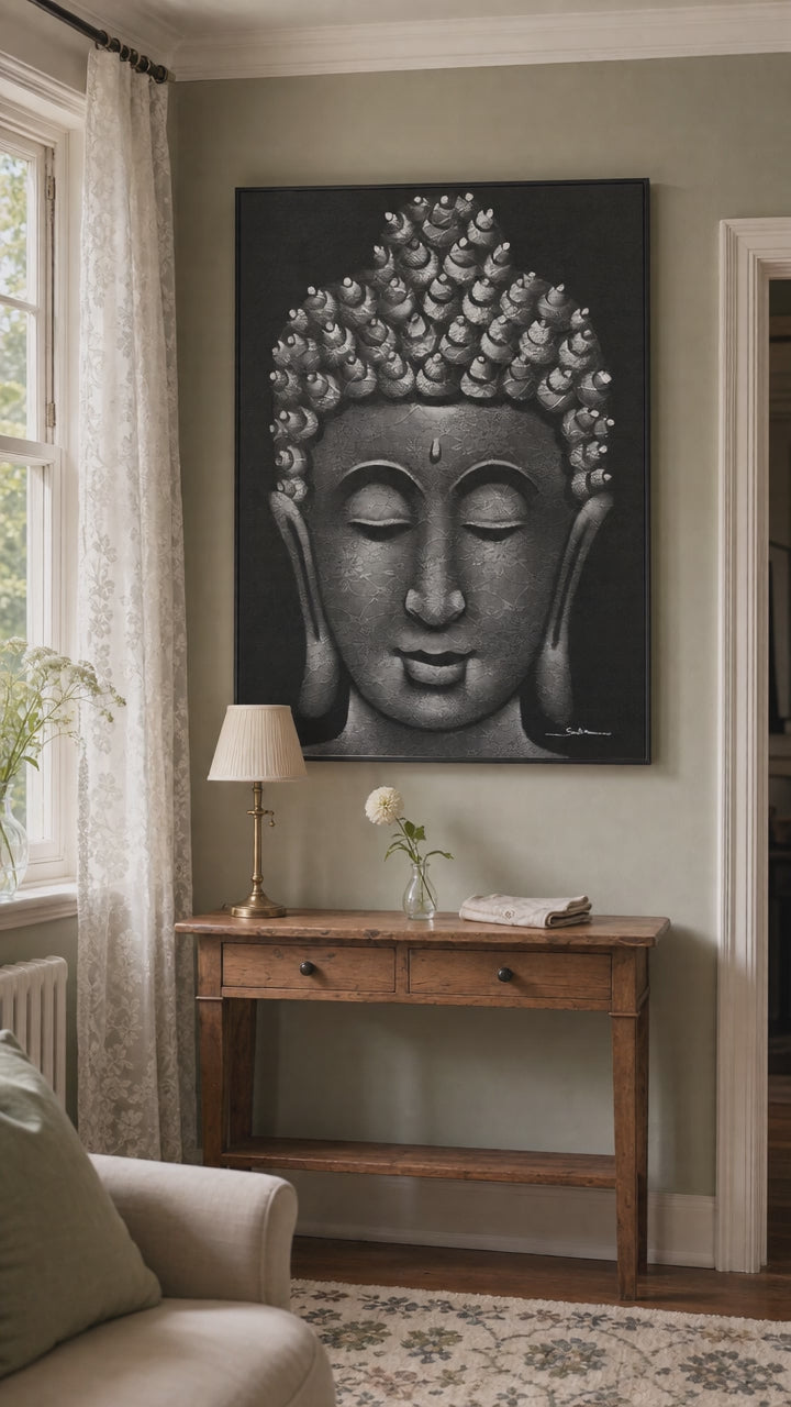 Buddha Painting - Grey Brocade Detail