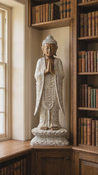 Hand Carved Wooden Buddha Statue Standing - Whitewash - 1m Welcome