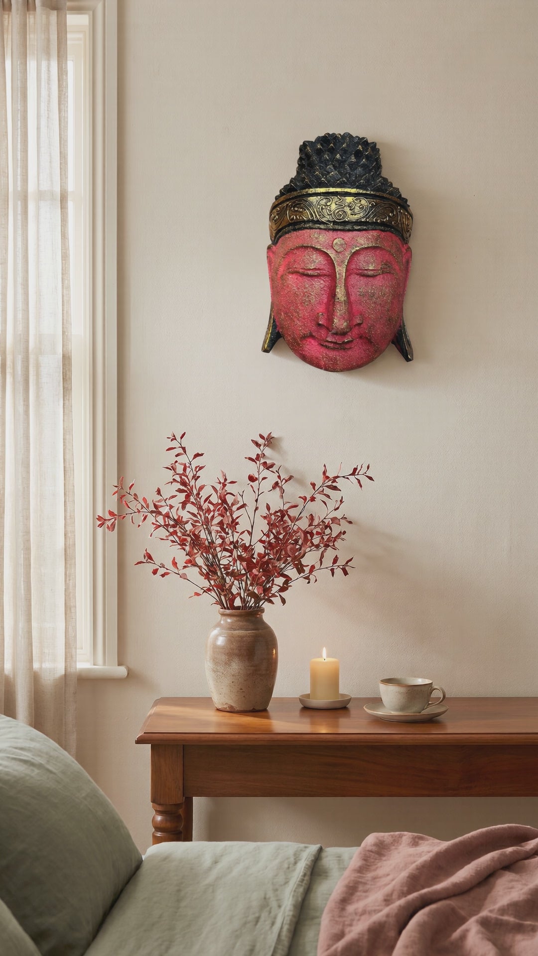 Home Decoration Buddha Head - 25cm - Red Shine Finish