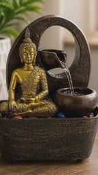 Buddha Tabletop Indoor Water Fountain Feature - 21.5cm - Golden Buddha & Pots