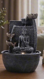 Buddha Tabletop Indoor Water Fountain Feature - 19x19x28cm - Buddha, Lotus Flower Cascading Potsx