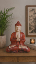 Hand Carved Wooden Buddha Sitting Statue - 40cm Welcome