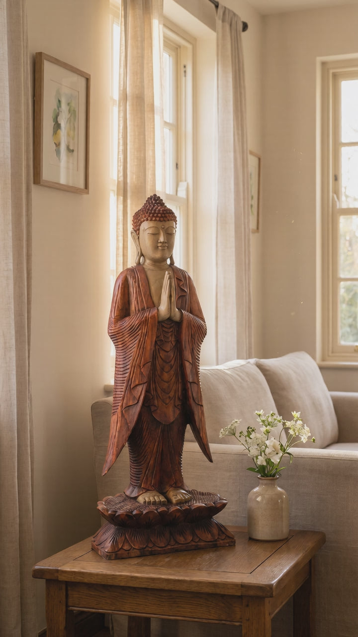 Wooden Buddha Statue Standing - 1m Welcome