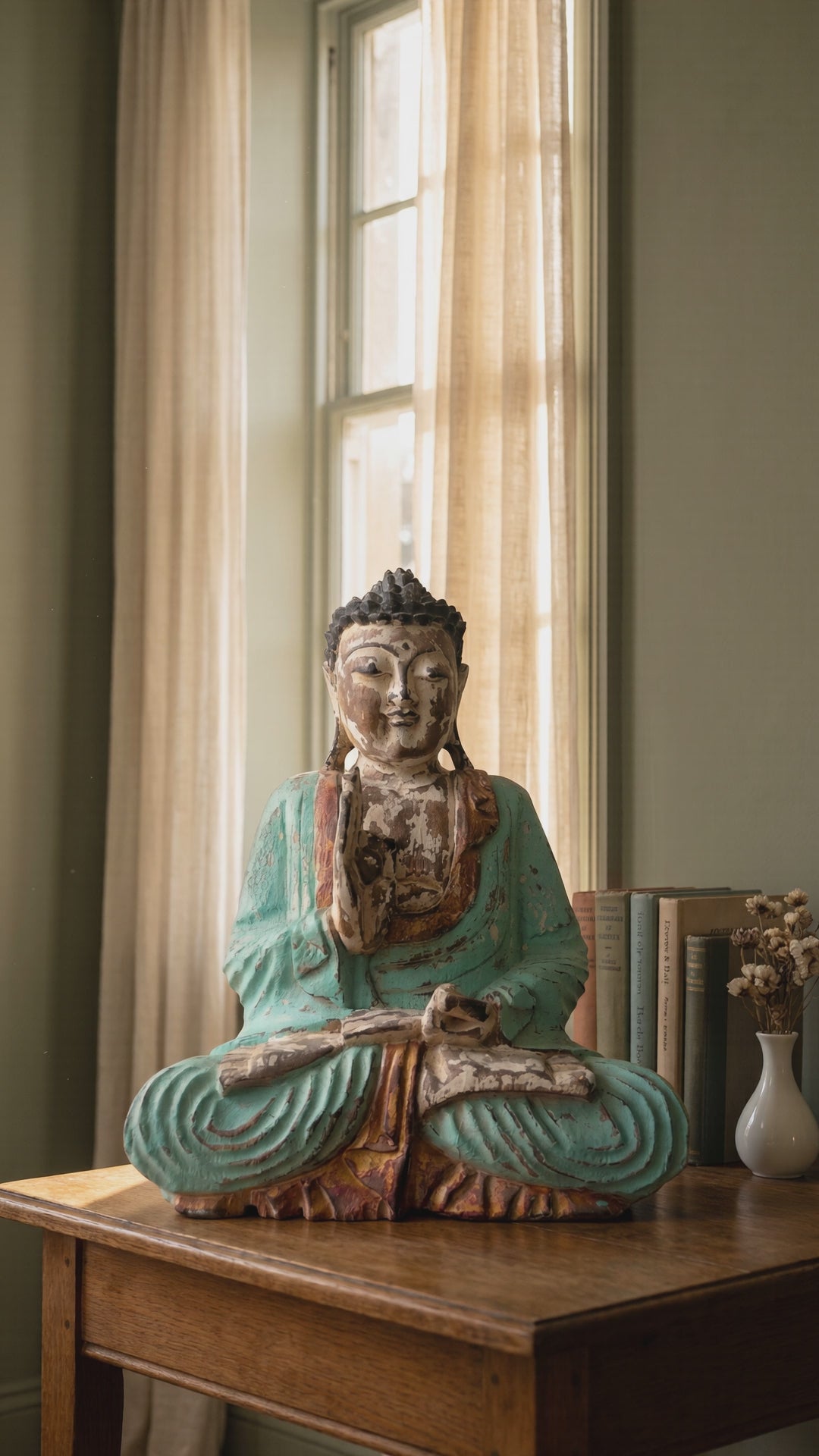 Vintage Mint Hand Carved Wooden Buddha Statue - 30cm - Teaching Transmission