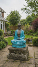 Large Outdoor Garden Buddha Teaching Statue on Lotus - Turquoise & Stone - 2m