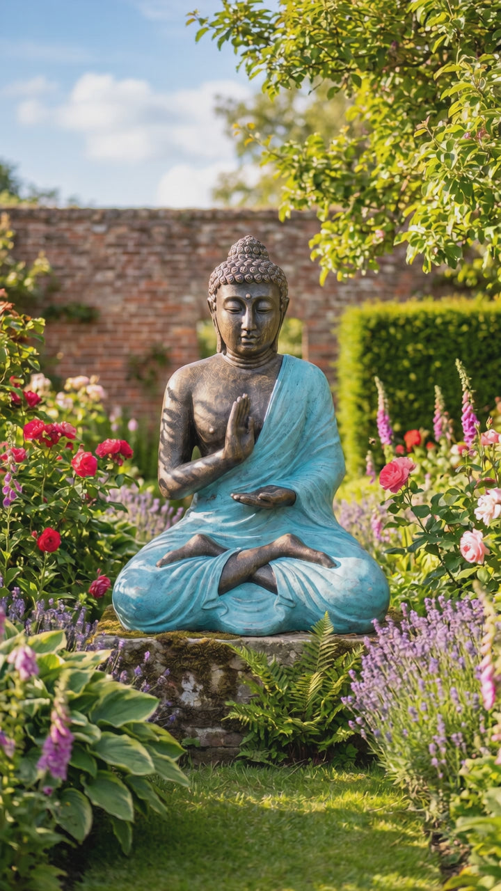 Large Turquoise & Stone Buddha Meditation in Stupa - 1.5m